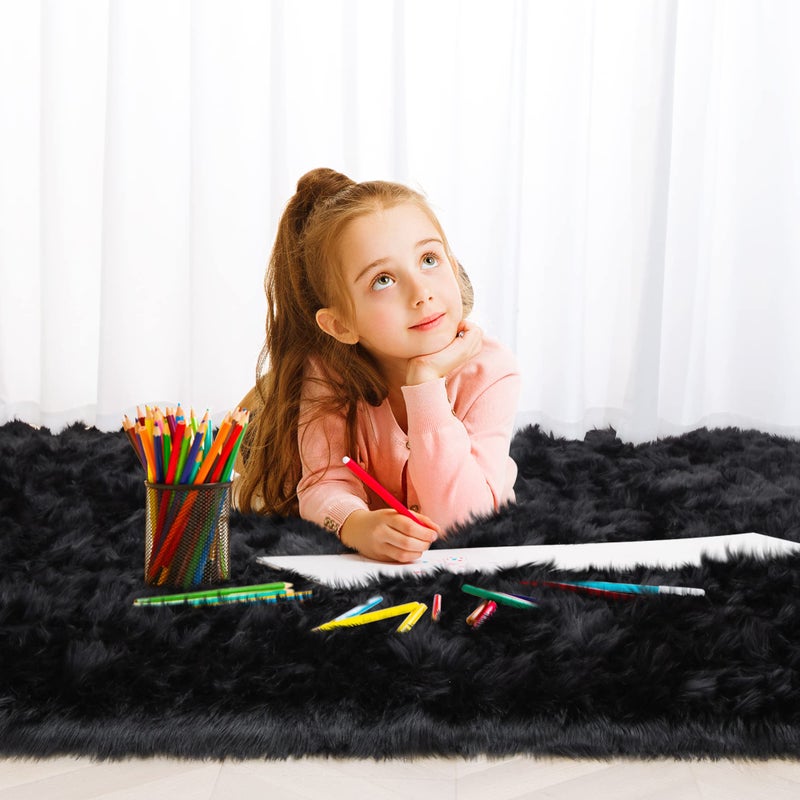 Noahas Luxury Fluffy Rugs Bedroom Furry Carpet Bedside Faux Fur Sheepskin Area Rugs Children Play Princess Room Decor Rug, 3 x 5 Feet - Image 4